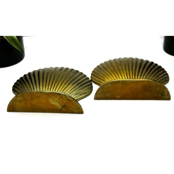 Vintage Brass Shell Bookends Pair Nautical Coastal Decor - Picture 4 of 7